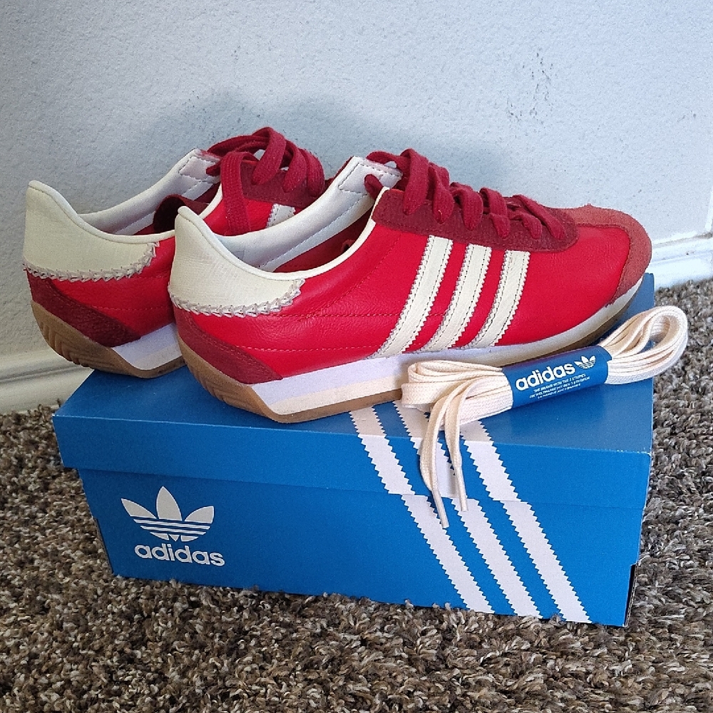 Adidas Red and Cream Classic Sneakers